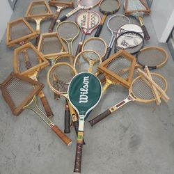 Big Collection Vintage Wood And Metal Tennis Racket And Badminton Metal And Wood Racket 
