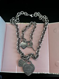 Tiffany & Co. Sterling Silver Heart Tag Necklace & Bracelet Set