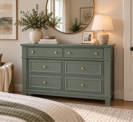 Wood Sage Green 6 Drawer Dresser