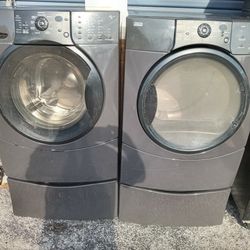 Kenmore Elite Front Load Washer Dryer Set With Pedestal Charcoal Edition Works Perfect With Warranty