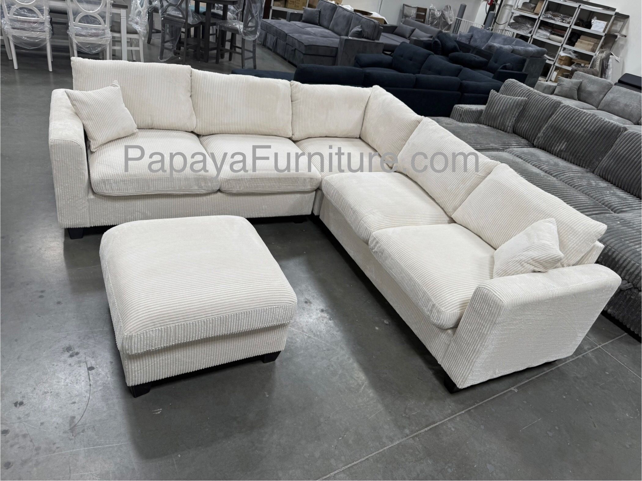 New Modern Sectional Sofa And Ottoman Set L Shape Corner Seccional Couch Ashley Style Discount Big Clearance Sale Ivory White Beige Cream Minimalist