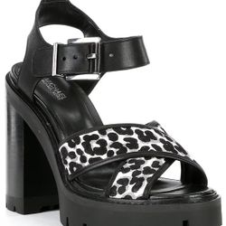 Michael Kors Colby Cheetah Lug Sandals 8.5M | Hair Calf Leather Chunky Heel