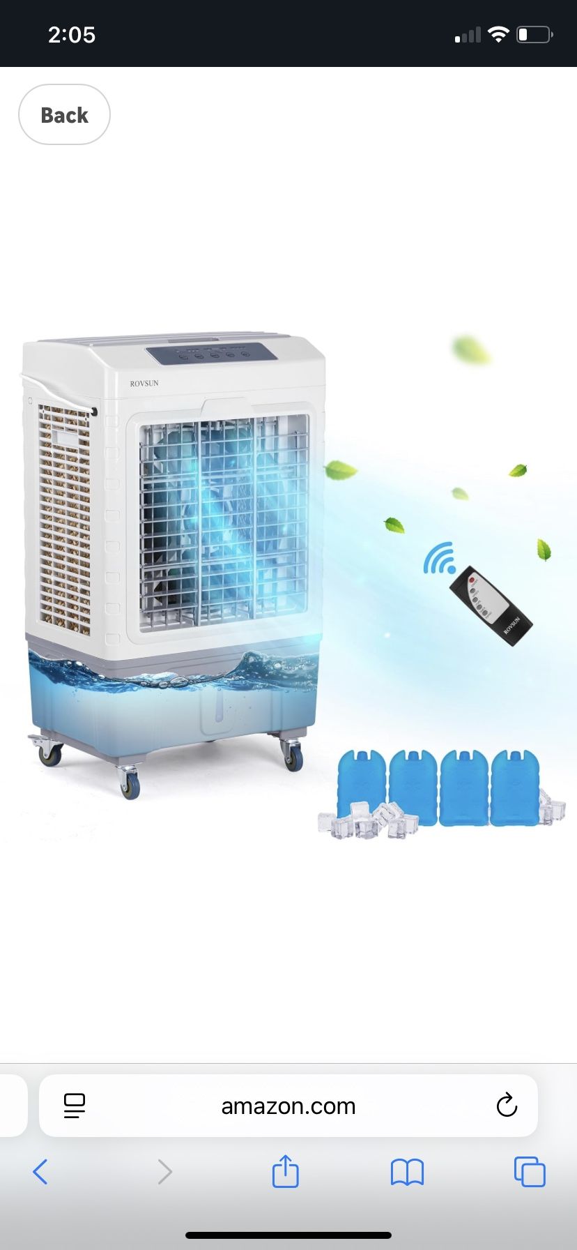 10.5Gallon Evaporative Air Cooler, 2600CFM Portable Swamp Cooler with Remote Control, Oscillation, 3 Speeds, 7.5H Timer & 40L Water Tank, 3-IN-1 Cooli