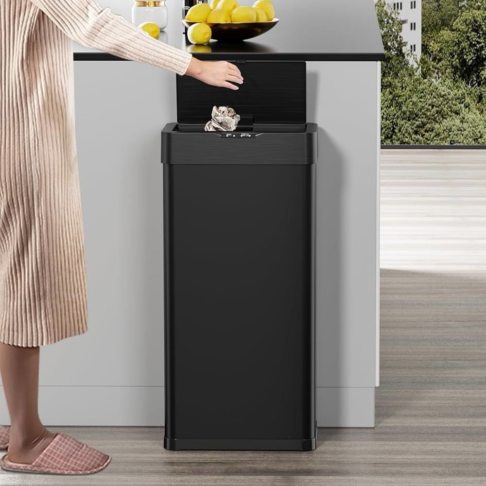 18.5 Gallon Motion Sensor Trash Can,Touchless Automatic Garbage Can,Brushed Stainless Steel Smart Bin,with Bag Holder,Soft Close Lid,for Kit