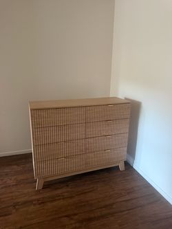Modern 8-Drawer Wood Dresser – Natural Finish with Textured Fronts