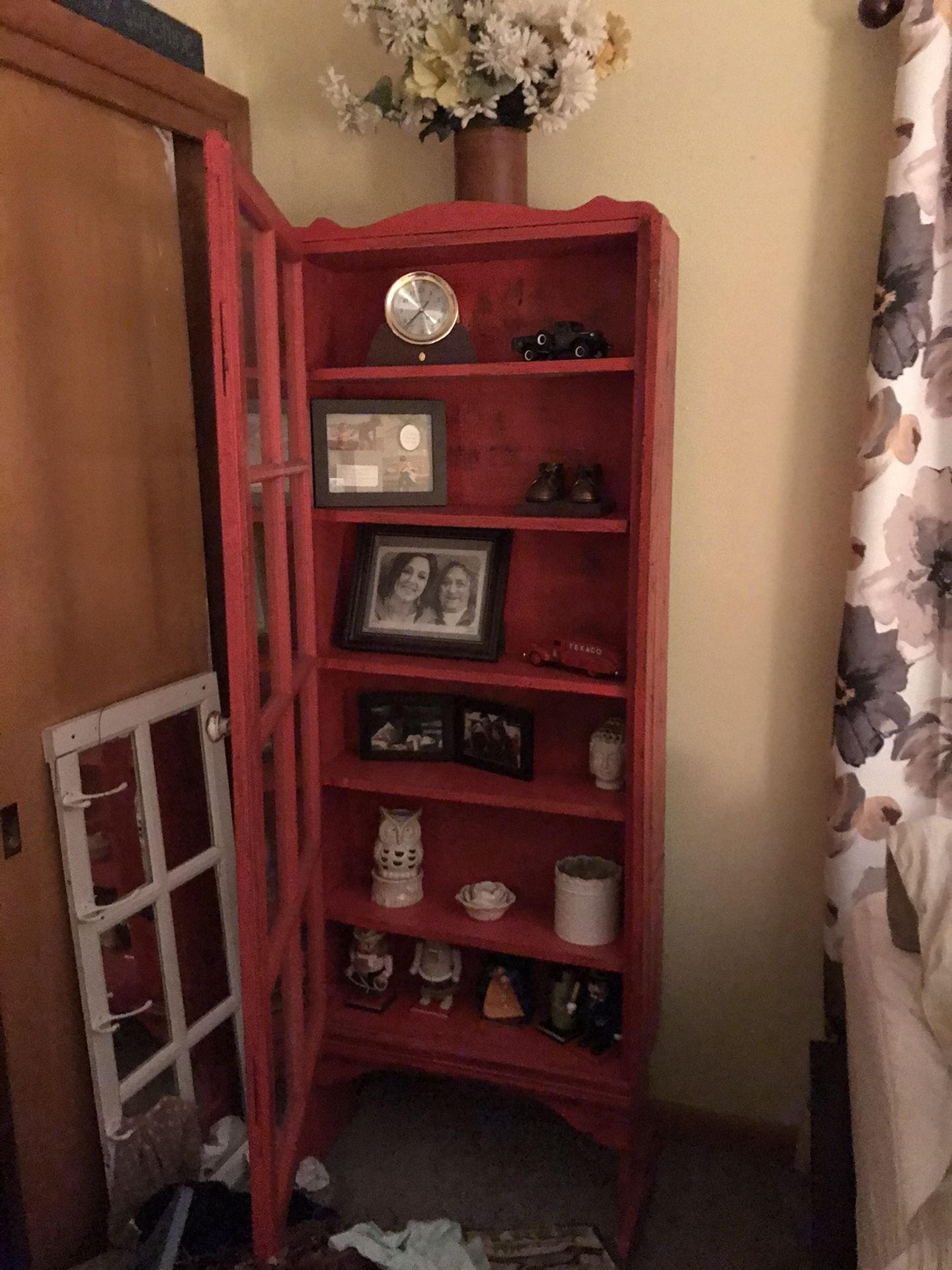 Shabby chic great red wooden cabinet. Really gorgeous in person