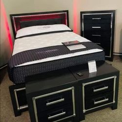 Gray Led Upholstered Bedroom Set Queen or King Bed Dresser Nightstand Mirror Chest 