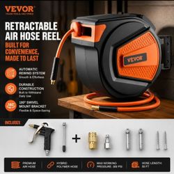 VEVOR Retractable Air Hose Reel, 3/8IN x 65FT Hybrid Air Hose Max 300PSI, Air Compressor Hose