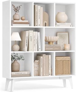 Bookshelf, Bookcase, Cube Shelf with 8 Compartments, Storage Shelf, for Living Room, Home Office, Dining Room, 9.4 x 35.4 x 42.3 Inches, Cloud White U