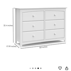 Storkcraft Kenton 6 Drawer Double Dresser (White) For Kids Bedroom, Nursery Dresser Organizer, Chest Of Drawers For Bedroom