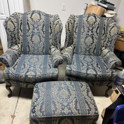 2 Queen Anne Chairs And 1 Ottoman