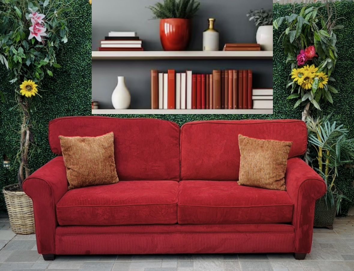 (Free delivery 🚚) Havertys Red Corduroy Suede Couch