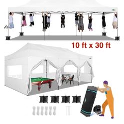 😀 COBIZI 10x30 Pop up Canopy Tent with Sidewalls, Heavy Duty Party Tent Tents for Parties, Foldable UPF 50+ Waterproof Commercial Easy up Canopy 