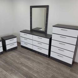 Dresser Whit Mirror, Chest And 2 Nightstands - Cómoda Con Espejo , Gavetero Y 2 Mesitas De Noche 