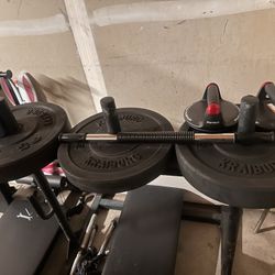 Workout equipment garage gym, bumper plate weights