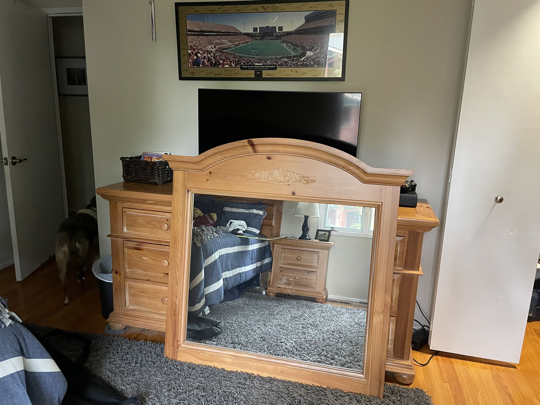 Oak Mirror and Headboard