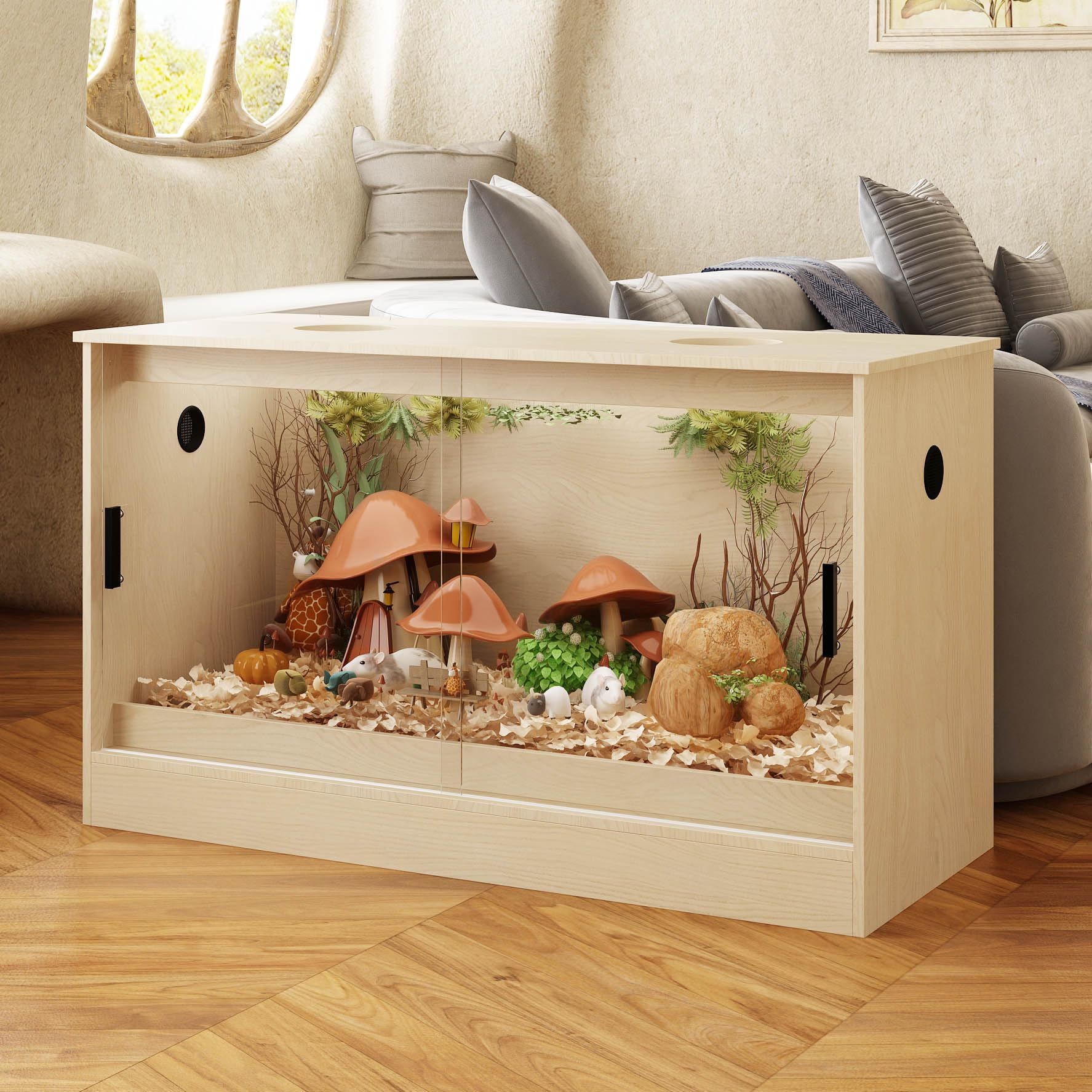 47.2" Small Animals Cage, Indoor Reptile Tank 110 Gallon,Wooden & Glass Tortoise Habitat Enclosure House,Reptile Terrarium for Lizard,Gecko,Turtle, Sn