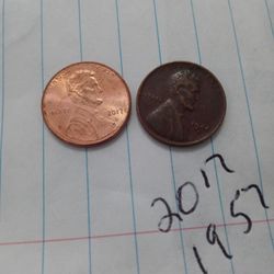 Collectible Pennies 1957 And 2017