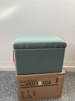 65 Dlls 🦋Storage Ottoman  In Teal Brand New in Box             18”H x 18"D x 22”W