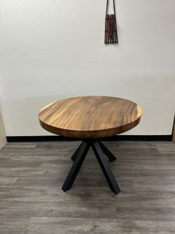 Solid Wood Round Table (37.5”) - Modern Metal Base