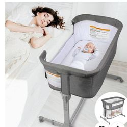 3 in 1 Baby Bassinet Bedside Sleeper And Playpen Easy-Fold Portable Crib,  Grey. 
