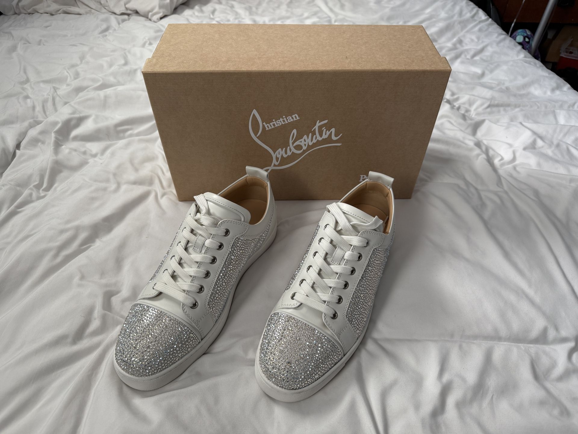 Christian Louboutin Junior strass Flat White Crystal Sneakers