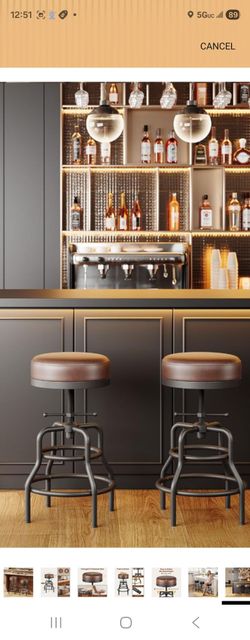 Raynesys 22-29 Inch Adjustable Height Industrial Swivel Bar Stools Set of 2
Vintage Bar Counter Height Stool with Thicken Premium Bonded Leather Seat 
