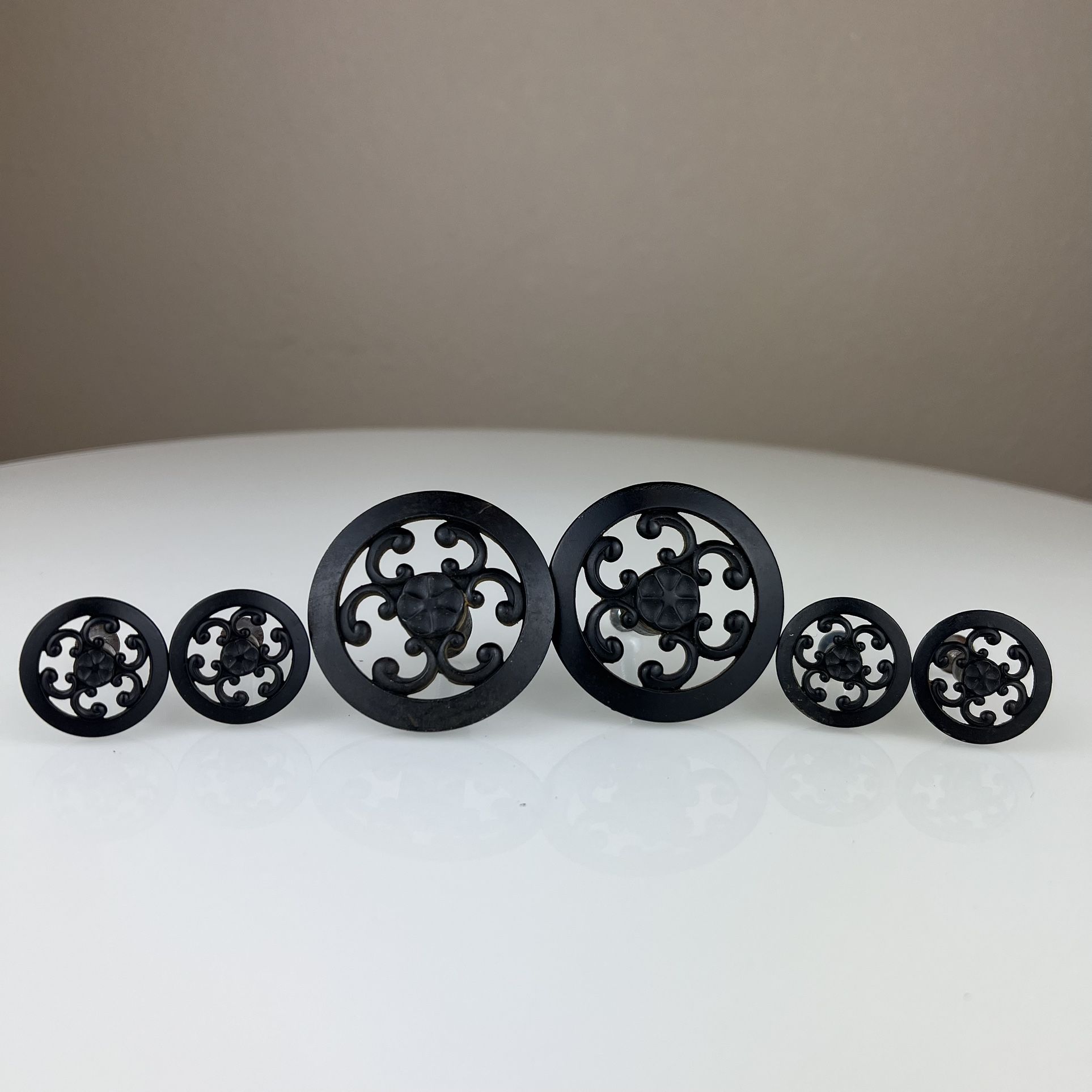 6 PIECE SET - Vintage Mid Century Modern Metal Cabinet Door & Dresser Drawer Pull Knobs