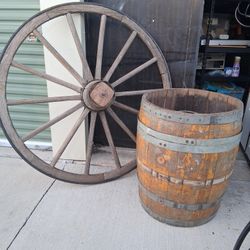 Very Heavy Wagon Wheel And Barrel Table. 