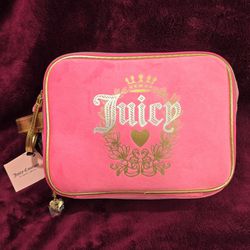 Juicy Couture velour cosmetic travel bag - Hot Pink & Gold Accents NWT