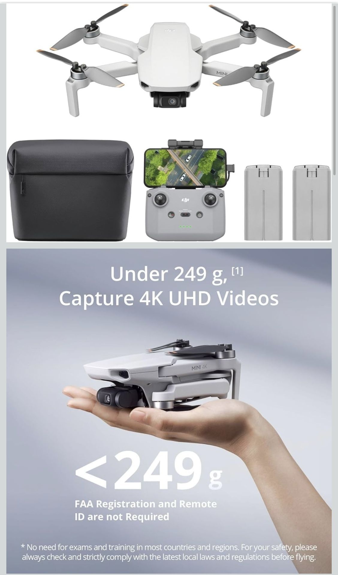 DJI Mini 4K Camera Drone Combo, Drone with 4K UHD Camera for Adults, Under 249 g, 3-Axis Gimbal Stab