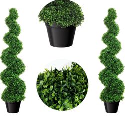 Artificial Boxwood Faux Spiral Topiary Trees, 3ft (2 Pieces) Tall Faux Plant, No Pruning Required, No Need Watering for Exhibitions, Weddings, and Chr