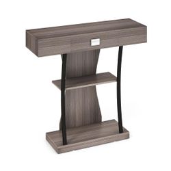Console Table With Drawer & 2-Tier Shelves For Entryway Living Room, Gray, 36" x 12" x 35"