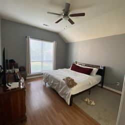 LIKIMIO King bed Frame & A complete real wood bedroom  & Vintage Real Wood 6 Drawer Dresser 