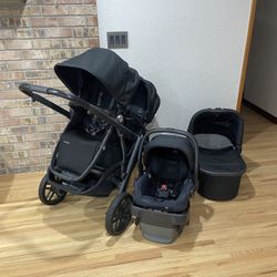 Uppababy Vista V2 Double Stroller With Bassinet And Car Seat Black