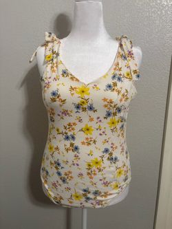 Floral Ribbed bodysuit with Tie Shoulders