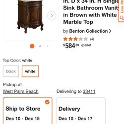 Single Sink Bathroom Vanity in Brown with White Marble Top by