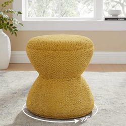 Multi-Functional Boucle Ottoman, Vanity Stool Chair, Sturdy Rotating Wooden Footstool, Suitable for Living Room, Bedroom, and Entryway, Without Instal