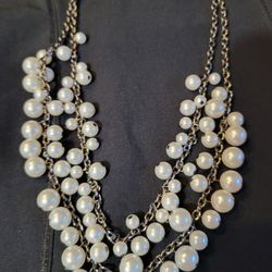 Double Strand White Bead Chain Necklace