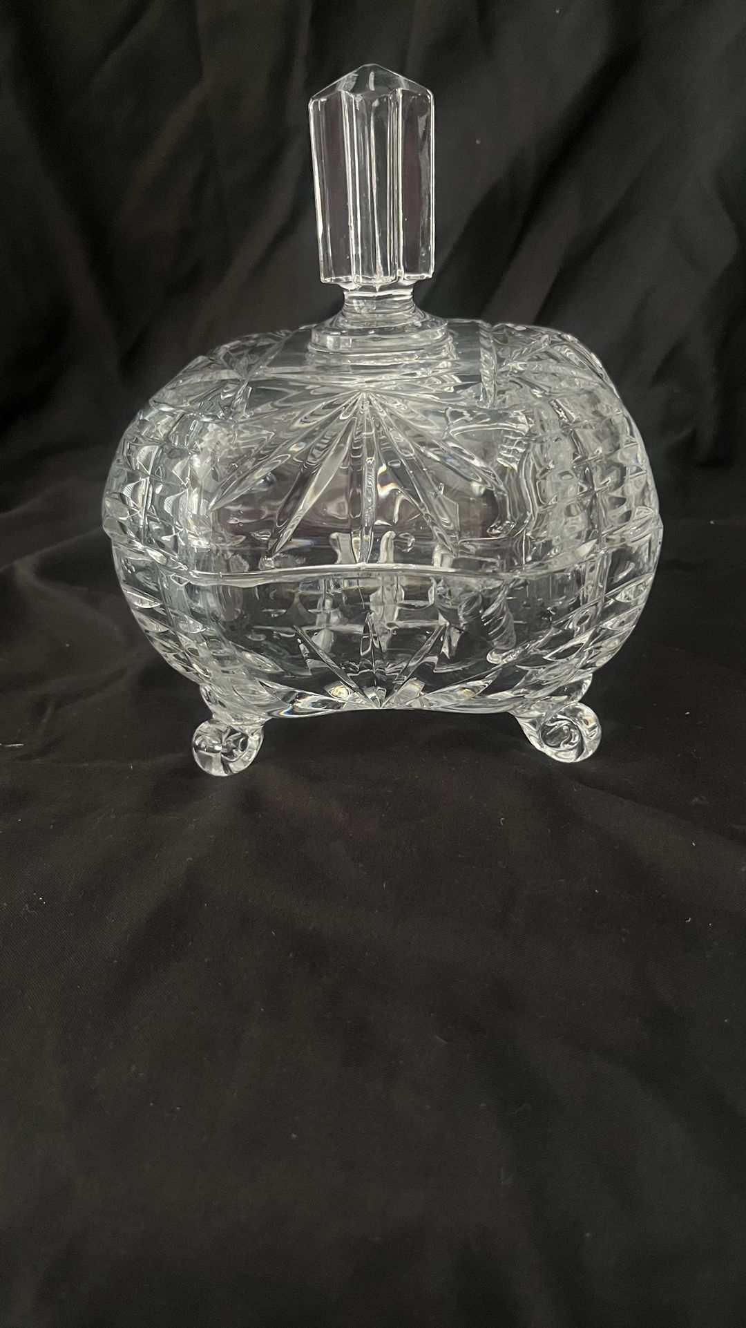 Vintage Covered Candy Dish Eight Point Etched Star Crystal Footed 