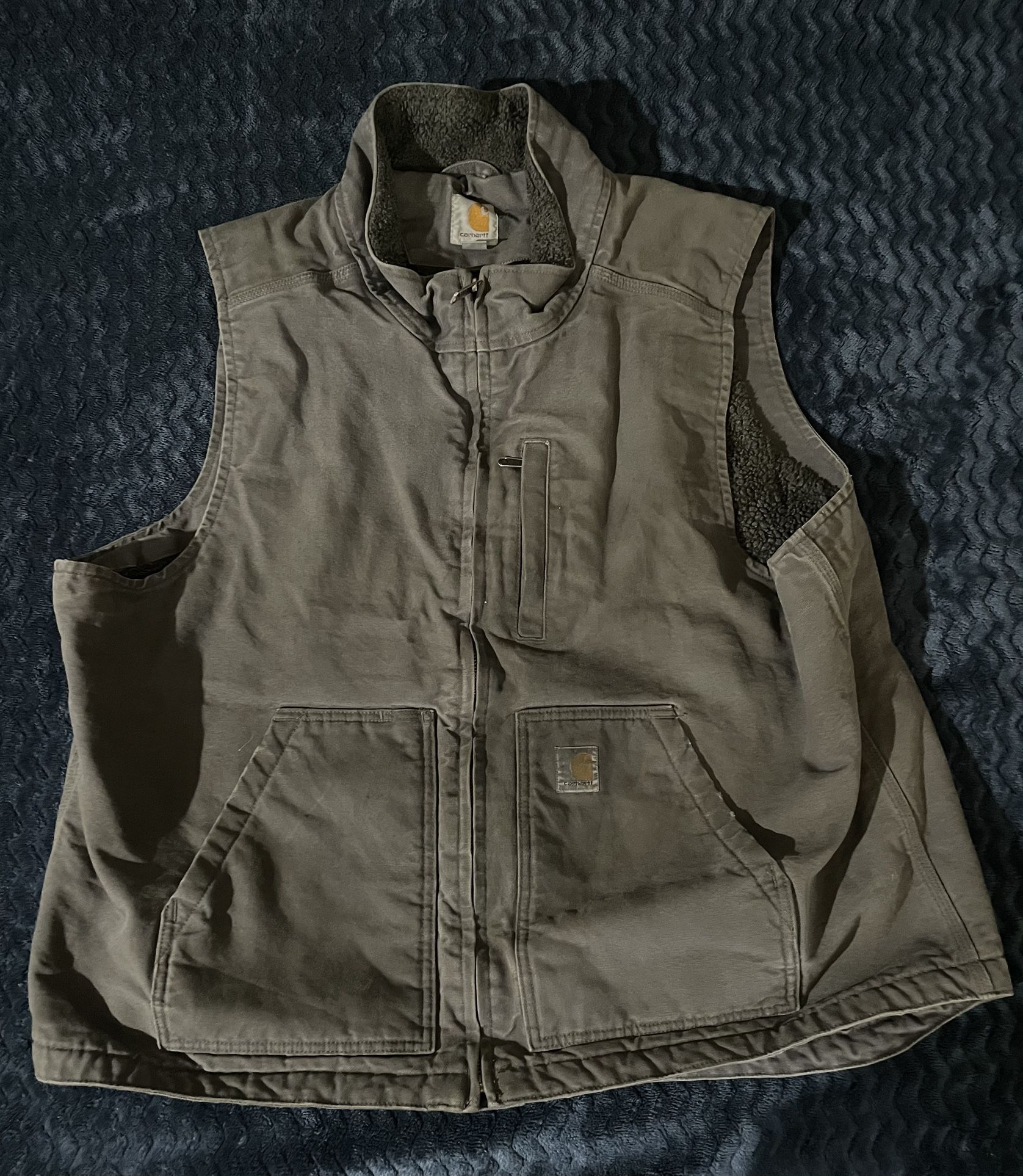 Carhartt Vest Sherpa-Lined Mock Neck Workwear Gray Mens XL Regular 104277 GVL