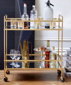 West Elm Terrace Bar Cart – Antique Brass & Mirrored Glass