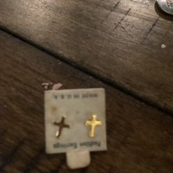 Cross earrings, gold plated studs