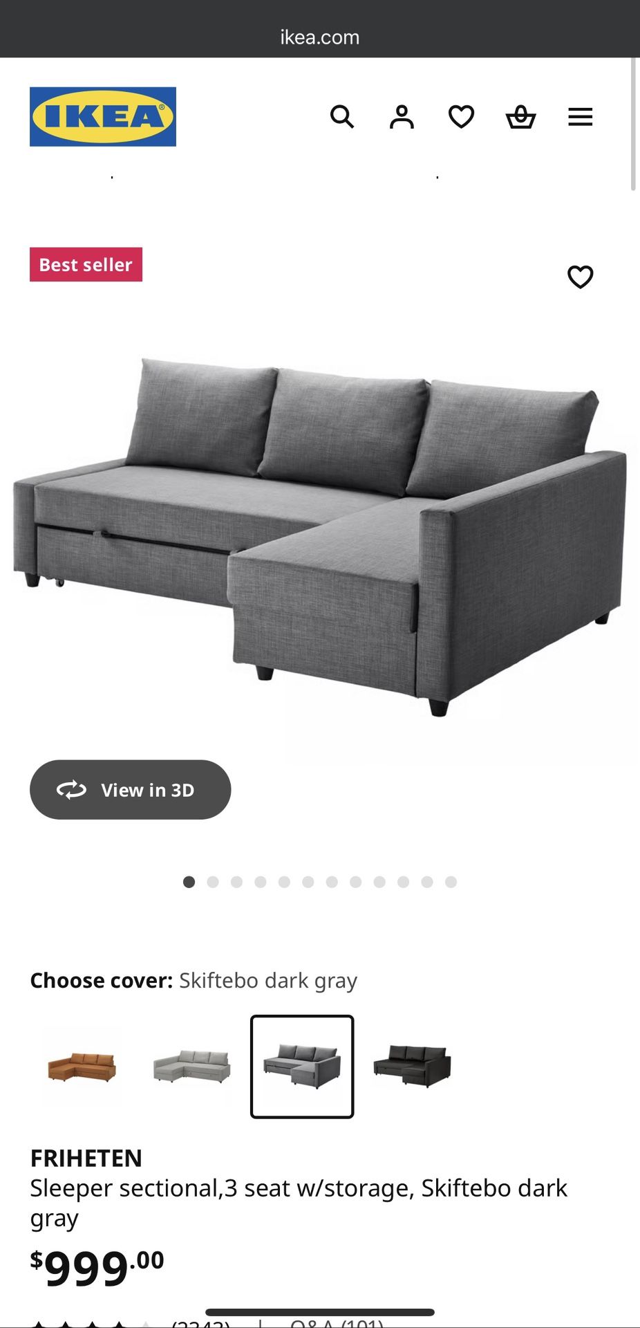 IKEA FRIHETEN Pullout Couch Sectional