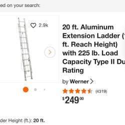 20 Ft. Aluminum Extension Ladder - 225 Load Cap.