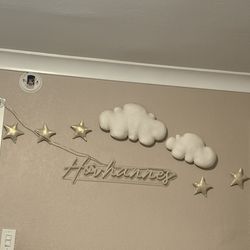 Clouds and gold stars decor