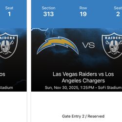 LA Chargers Vs Raiders Nov 30 Sofi Stadium 2 Seats 