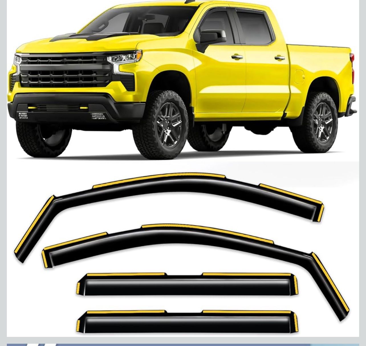 New-in-Channel Window Rain Guard for Chevy Silverado 1500/GMC Sierra 1-2025 Crew Cab Rain Guards Side Window Visors Vent Visor Low Profile Win