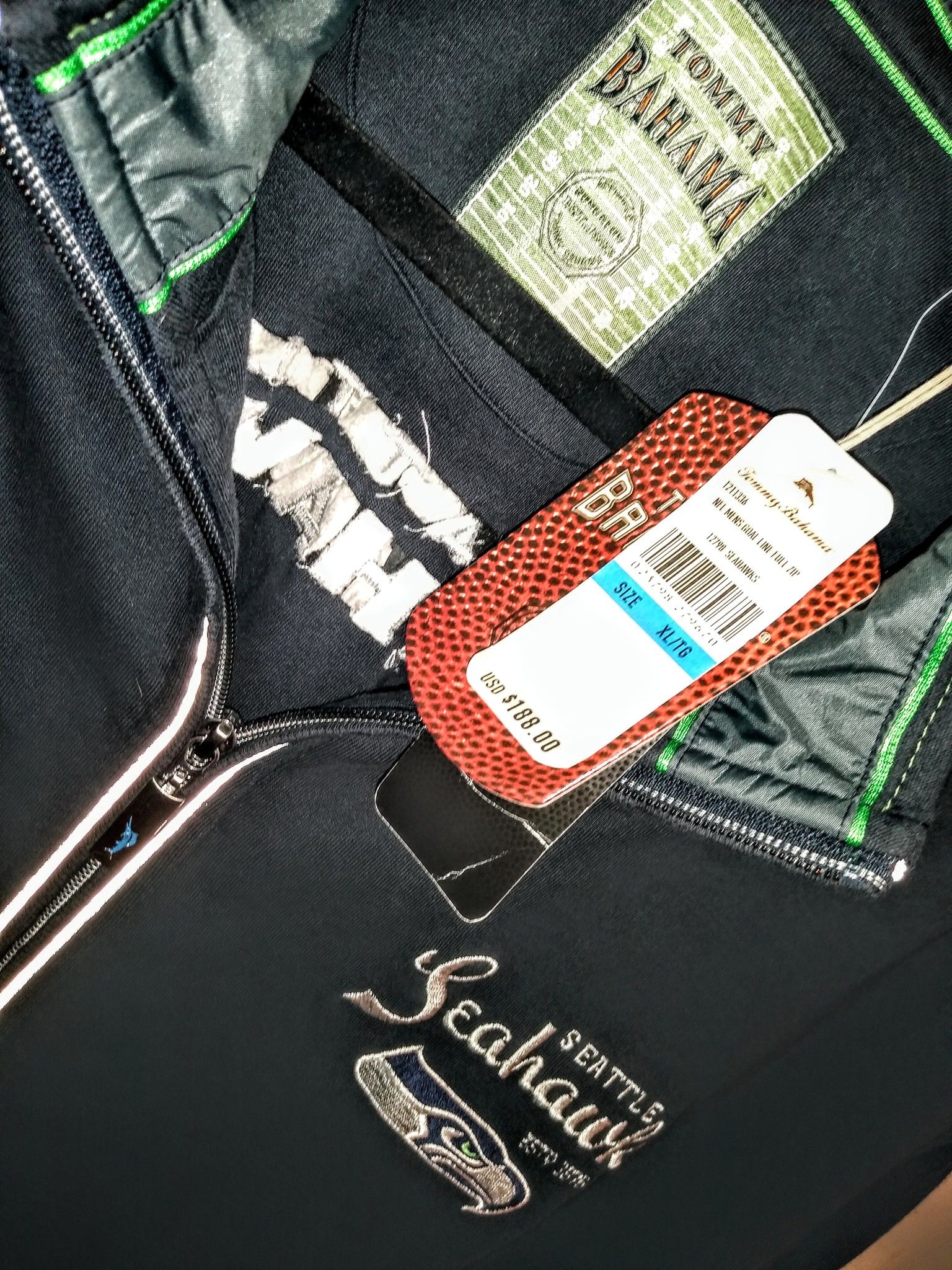TOMMY BAHAMA (only$60) N. F. L. SEATTLE SEAHAWKS LIGHT JACKET $188 ORIGINAL PRICE TAGS