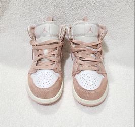 Nike Air Jordan 1 Mid White Legend Pink Kids Boys Shoes Size 1Y FN7493-161 Used